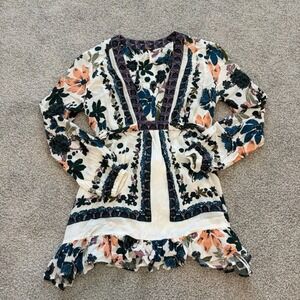 Free People Violet Hill Tunic Size 0‎ Boho Hippie Cottagecore Folk Mini Dress